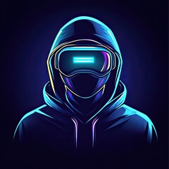 Wall Mural - Neon Hooded Figure With Futuristic Goggles