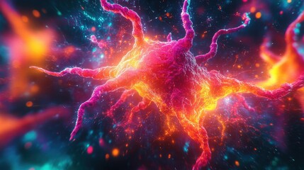 Poster - top view extreme close up of colourful wires and abstract patterns in vibrant neon colors creating a