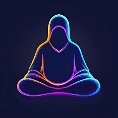 Poster - Neon Hooded Figure Meditating in Lotus Pose