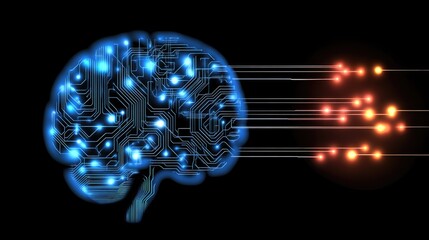 Poster - advanced digital brain concept with ai symbols, glowing circuits, and network patterns, emphasizing 