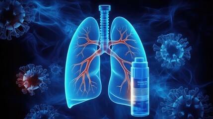 Wall Mural - World Asthma Day. Vector illustration of World Asthma Day awareness poster with healthy lungs and inhaler.