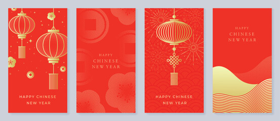 Wall Mural - chinese new year 2025 hongbao red envelope design vector. collection of chinese festival with lanter
