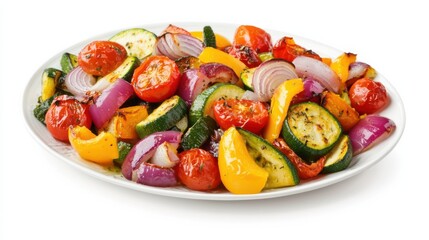 Wall Mural - A colorful plate of Greek-style roasted vegetables with lemon, oregano, and feta cheese