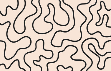 Poster - Abstract horizontal background with dynamic linear waves. Trendy vector illustration in style retro 60s, 70s. Beige and black colors