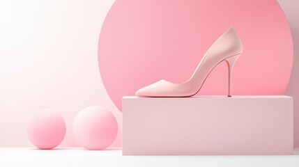 Poster - Elegant Pink Stiletto Heel Shoe on Minimal White Backdrop