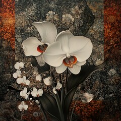 Wall Mural - White Orchids: Dark Elegance in Floral Art