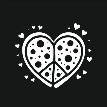Heart shaped pizza Silhouette, Pizza Love, Vector