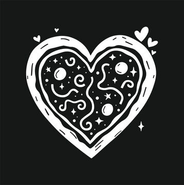 Heart shaped pizza Silhouette, Pizza Love, Vector