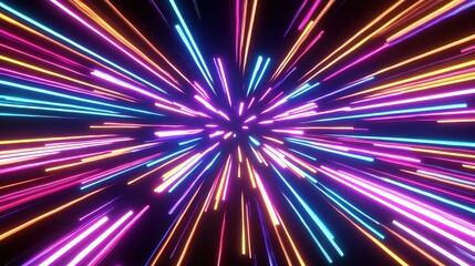 Fototapete - A Kaleidoscope of Colorful Neon Convergence in 3D