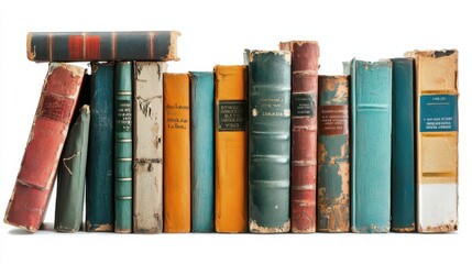 Poster - Vintage Stacked Books on Wooden Shelves in Library or Bookstore Interior