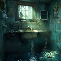 Poster - Flooded Bathroom: Decay and Dereliction in an Old House