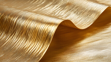 Poster - A wrinkled gold metal plate in a wavy pattern with a soft light.