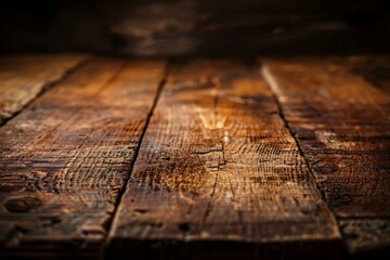 Poster - Warm brown wooden table top with dramatic lighting, ideal backdrop for showcasing products
