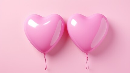 Wall Mural - Two Pink Air Balloons in Heart Shape Against a Soft Pink Background for Romantic or Celebratory Themes