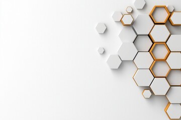 Poster - Abstract Geometric Background with White and Gold Hexagons on Minimalist Surface Design