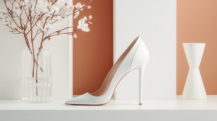 Poster - Elegant White Stiletto Shoe on Minimalist Decor Display