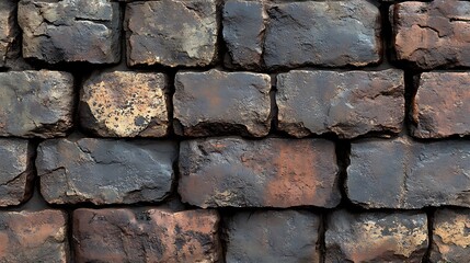 Rustic Brick Wall Texture: A close-up of a weathered brick wall, revealing the intricate details of its rough-hewn surface and rich hues of terracotta, charcoal, and ochre.