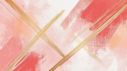 Poster - Soft muted coral pencil strokes create a gentle gradient with elegant gold accents in a tranquil artistic design
