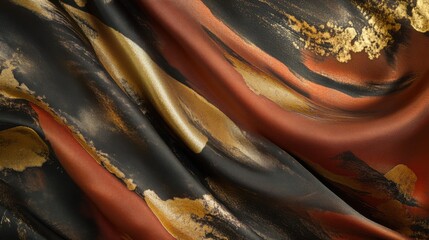 Poster - Elegant liquid-like patterns rendered in bronze gold hues and deep black tones in a fluid display