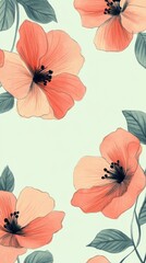 Poster - Hand-drawn coral flower sketches on a pale background showcase intricate details of nature's beauty in artistic expression
