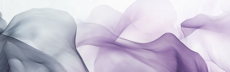 Poster - Elegant gray and purple pencil strokes create abstract waves flowing gracefully across a soft white background