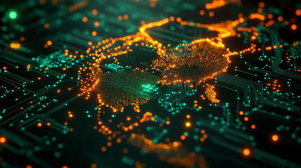 Poster - vibrant map of Southeast Asia with glowing technology elements