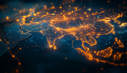 Poster - Abstract digital map of Asia with glowing connections