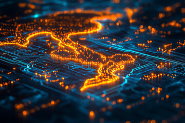 Poster - Southeast Asia map with glowing circuit technology design