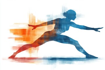Poster - A cheerful 2D illustration of a person in downward dog pose, drawn with vibrant colors on a plain white background