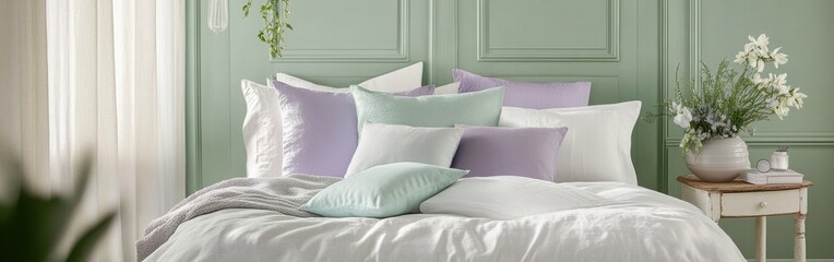 Poster - Elegant lavender and mint contrasts blend beautifully in a tranquil bedroom setting