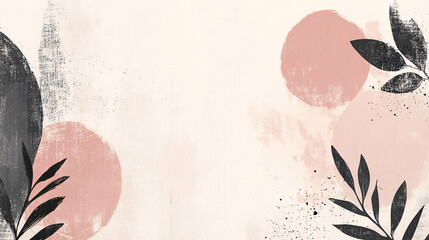 Poster - Pink and black abstract painting featuring leaf designs and textures