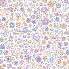 Leinwandbilder - Whimsical watercolor doodles featuring colorful flowers and patterns in a vibrant and playful arrangement