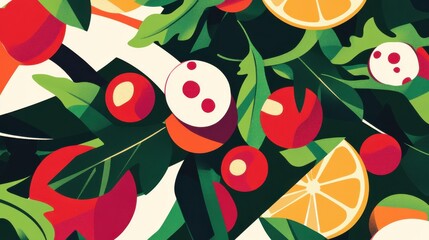 Poster - Vibrant spring salad with fresh spinach, colorful tomatoes, and zesty citrus slices for a delightful healthy meal