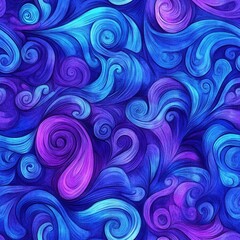 Poster - Vibrant doodle cartoon drawing in watercolor style with swirling patterns and bold colors
