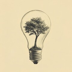 Poster - Tree flourishing inside light bulb as a symbol of life and sustainability in a creative art piece