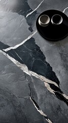 Poster - Rugged concrete surface with deep charcoal tones and contrasting light veins enhances modern interior design aesthetics