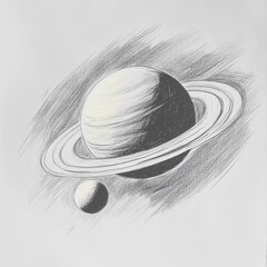 Poster - Ringed planet with a prominent moon captured in a distant cosmos scene