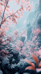 Wall Mural - Enchanted Pink Landscape: Dreamlike Nature Scene