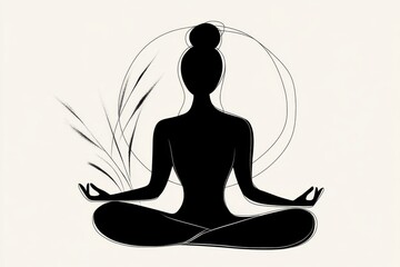 Poster - A minimalist illustration of a person in a lotus position, drawn with simple black lines on a plain white background
