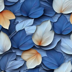 Poster - Abstract design of colorful leaves in various shades of blue and orange creating a harmonious and calming pattern