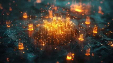 Poster - Glowing depiction of financial growth symbolizing prosperity, success, and development in a digital environment