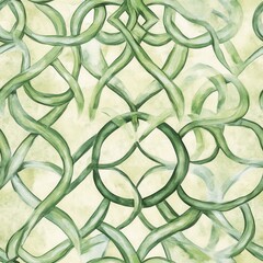Poster - Gentle doodle cartoon drawing featuring intertwining green vines in a soft watercolor style