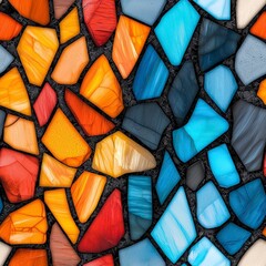 Poster - Colorful Mosaic Tile Pattern Made of Various Shapes and Shades for Artistic Home Decor and Design Projects