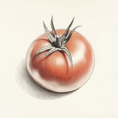 Poster - Freshly sketched tomato with vine detail demonstrates artistry and natural beauty