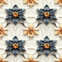 Poster - Elegant Floral Pattern with Dark and Light Flowers on Cream Background for Home Decor and Fabric Design