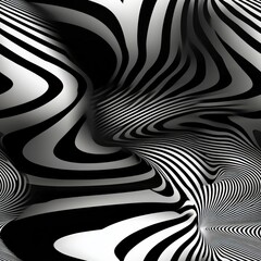 Poster - Abstract Black and White Wavy Pattern with Flowing Lines and Optical Illusions in a Textured Design