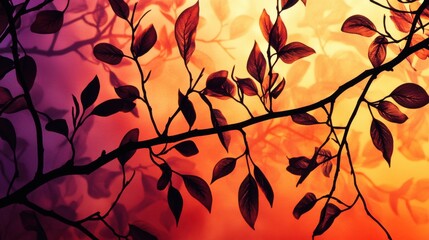 Poster - Dramatic display of jet black branches contrasted against a vibrant sunset sky filled with hues of orange and purple