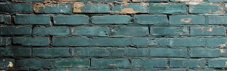 Poster - Distressed teal brick wall with subtle gold accents in a rustic setting