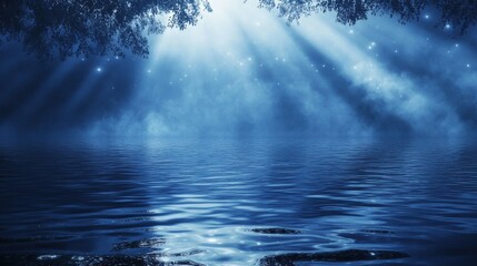 Poster - Majestic midnight blue waters illuminated by silver light in a tranquil natural setting at night