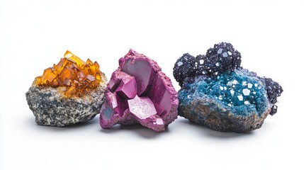 Wall Mural - a stunning trio of colorful crystals on display. each specimen showcases unique textures and vibrant